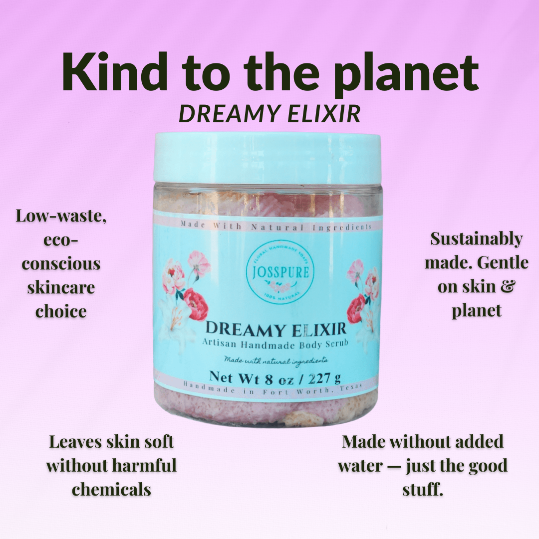 Peony & Lily sugar scrub by JOSSPURE in a clear jar for natural skincare lovers