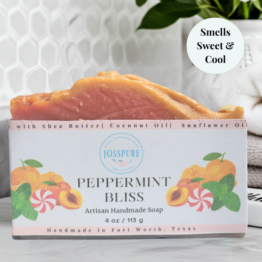 JOSSPURE peppermint mild shea butter soap with peach and mint design artisan handmade soap bar