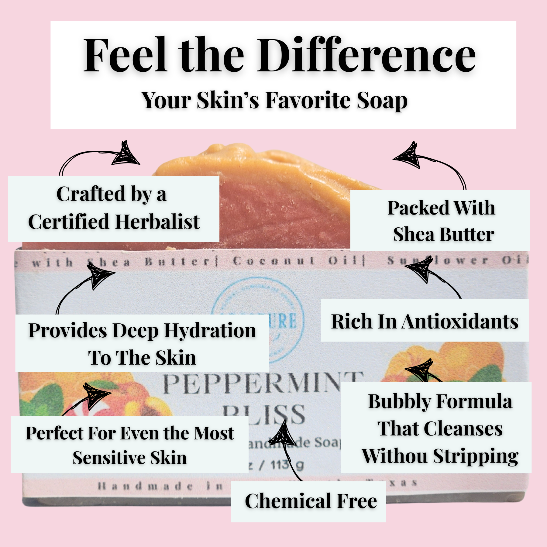 JOSSPURE peppermint mild shea butter soap handmade with natural ingredients for sensitive skin