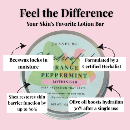 Peppermint orange Travel size mini lotion bar in a round tin, perfect for deep hydration on the go
