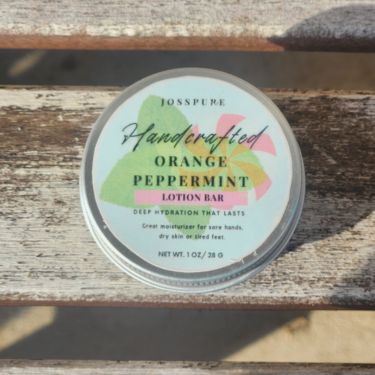 JOSSPURE Handcrafted Peppermint Orange Travel Size Mini Lotion Bar for deep hydration and moisturized skin