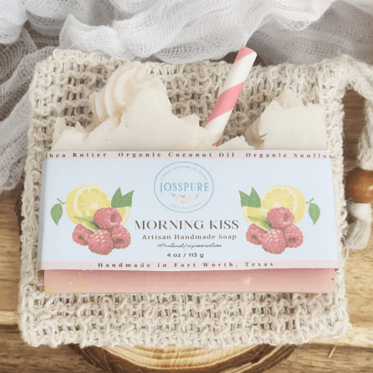 JOSSPURE raspberry lemonade mild shea butter soap artisan handmade bar with raspberry and lemon design