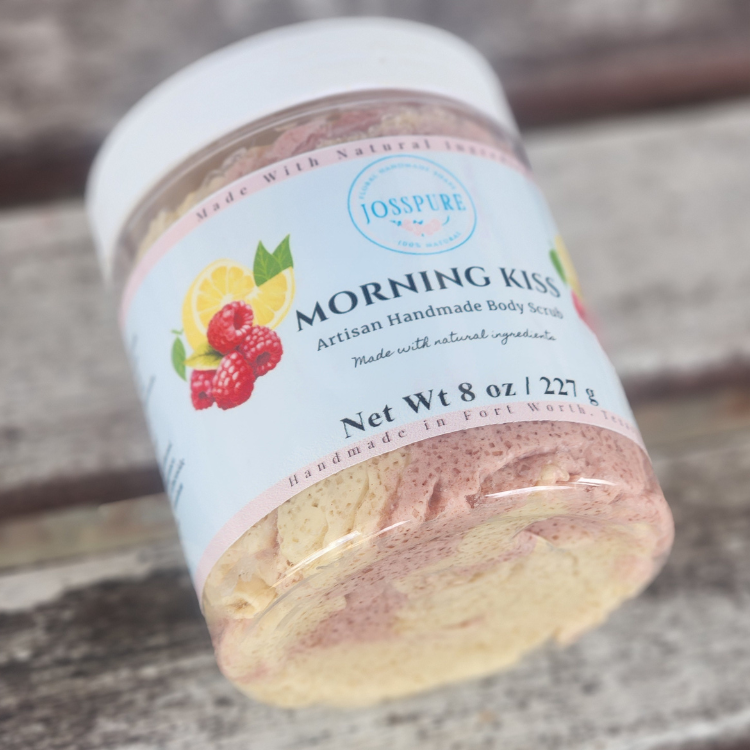 JOSSPURE Morning Kiss Artisan Handmade Body Scrub Jar with Raspberry Lemonade Sugar Scrub for Exfoliating Skin