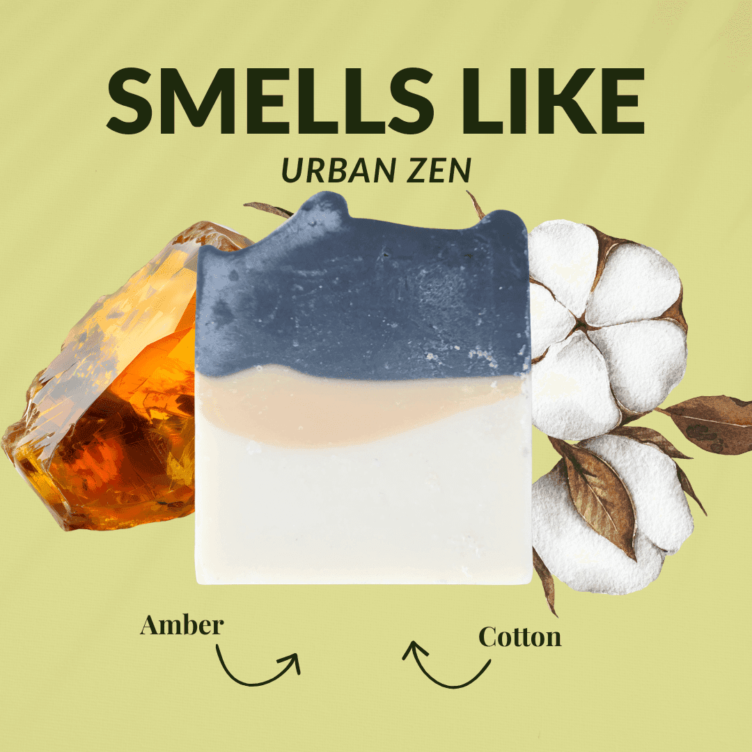 Spring soaps bundle featuring Amber and Cotton scents in layered design for a refreshing shower experience