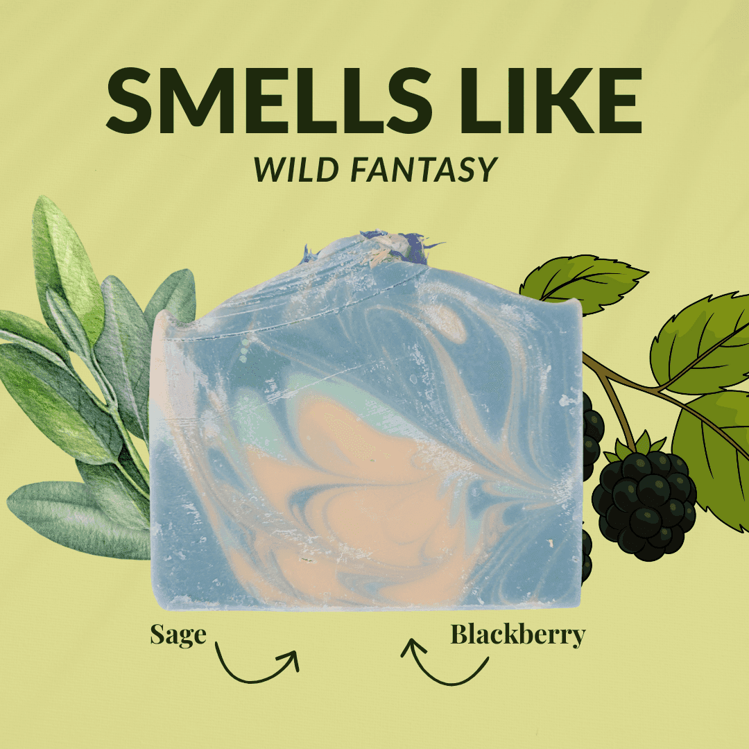 Handmade spring soaps bundle featuring a colorful bar scented with sage and blackberry