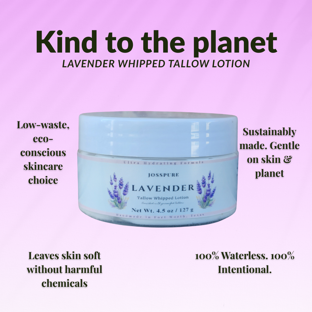 Lavender whipped tallow lotion from JOSSPURE with eco-conscious ingredients for gentle skin care