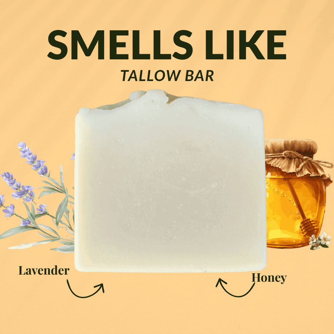 Lavender honey tallow soap with a creamy texture and floral lavender accents