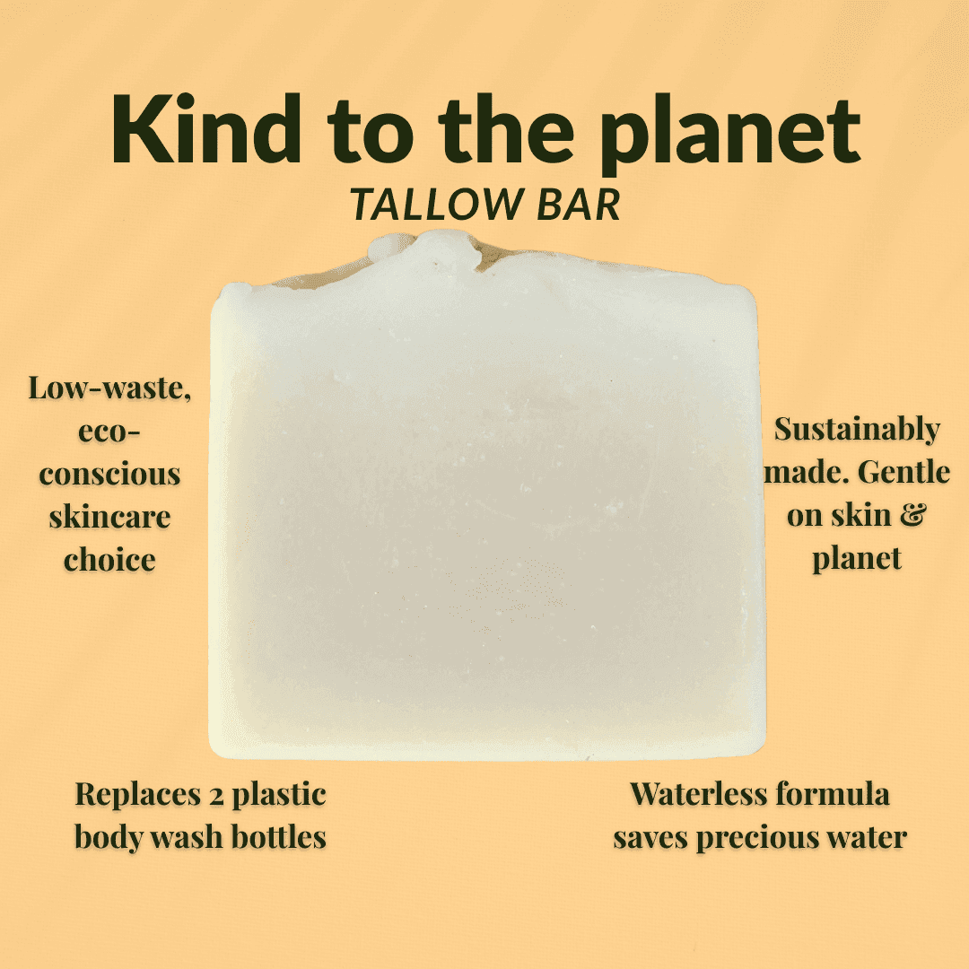 Eco-friendly lavender honey tallow soap bar promoting sustainable skincare and reducing plastic waste