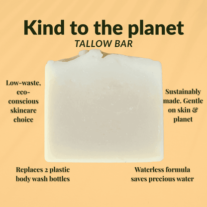 Eco-friendly lavender honey tallow soap bar promoting sustainable skincare and reducing plastic waste
