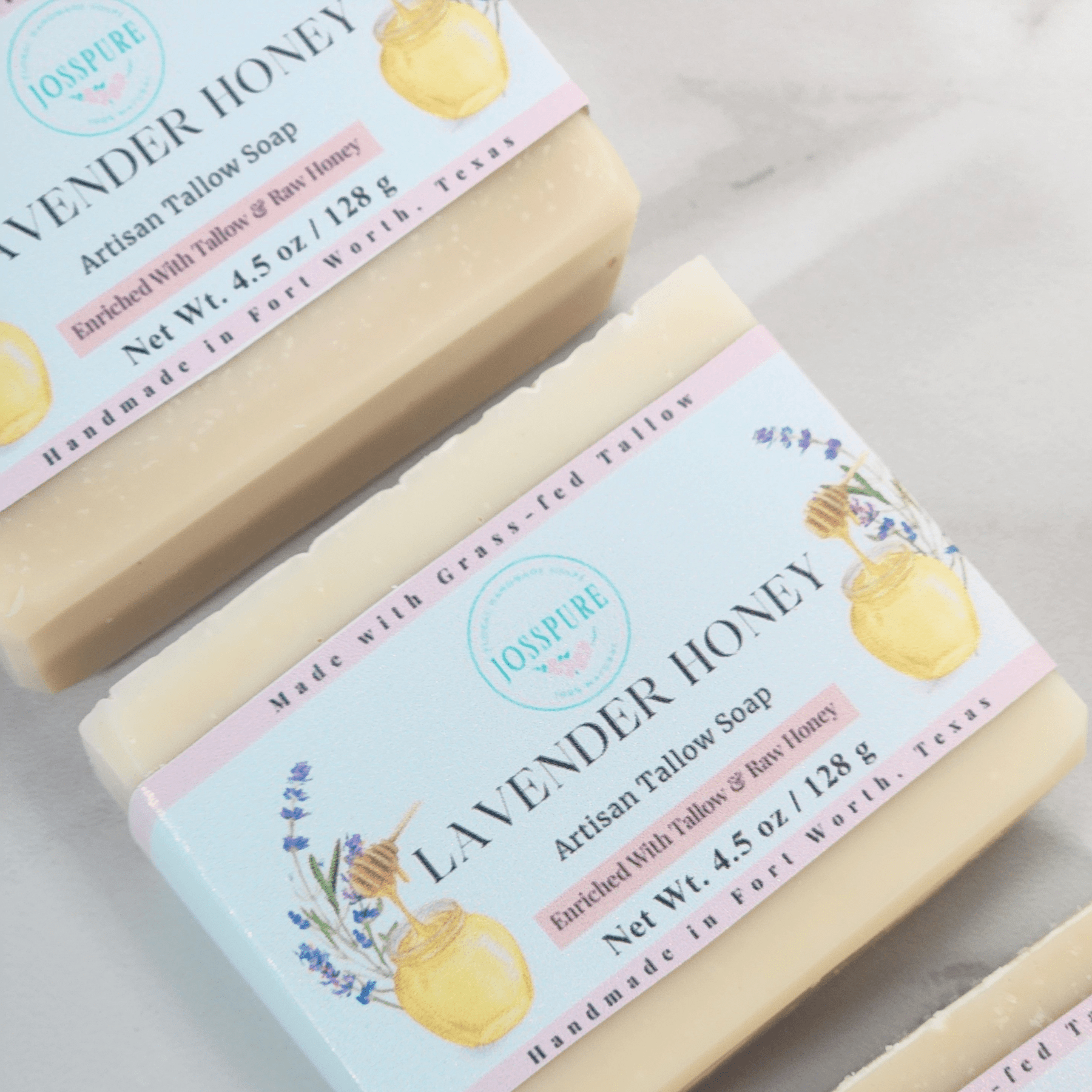 JOSSPURE Lavender Honey Tallow Soapbars with a natural honey scent, handcrafted for gentle skin care