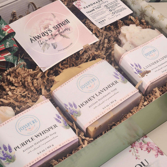 JOSSPURE Lavender Lovers Soap Gift Set with Honey Lavender and Purple Whisper handmade shea butter soaps