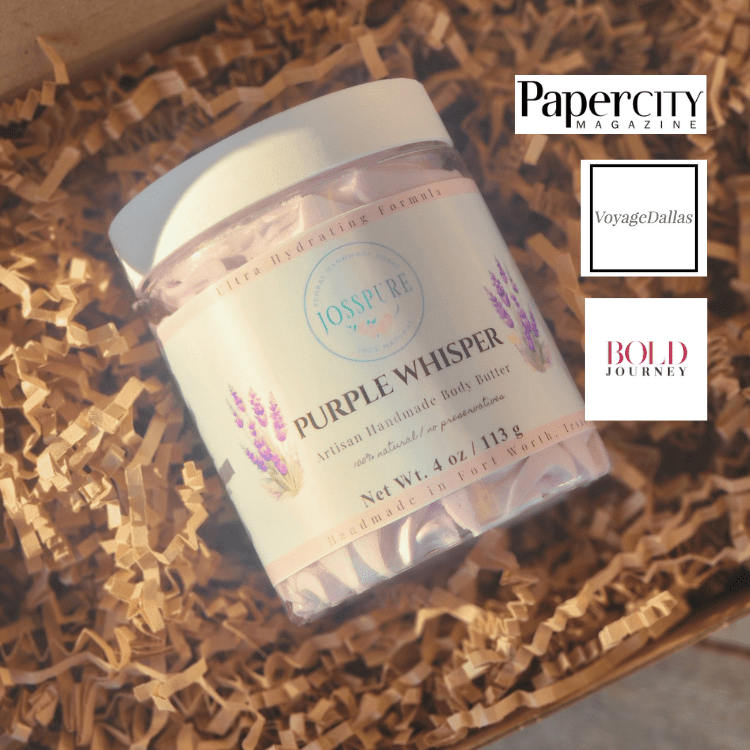 JOSSPURE Purple Whisper Handmade Body Butter with Lavender Mango Butter Whipped Body Butter in a clear jar