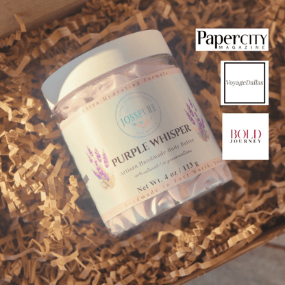 JOSSPURE Purple Whisper Handmade Body Butter with Lavender Mango Butter Whipped Body Butter in a clear jar