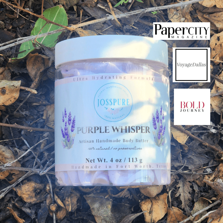 JOSSPURE Purple Whisper Artisan Handmade Body Butter with lavender mango butter whipped body butter in a 4 oz jar
