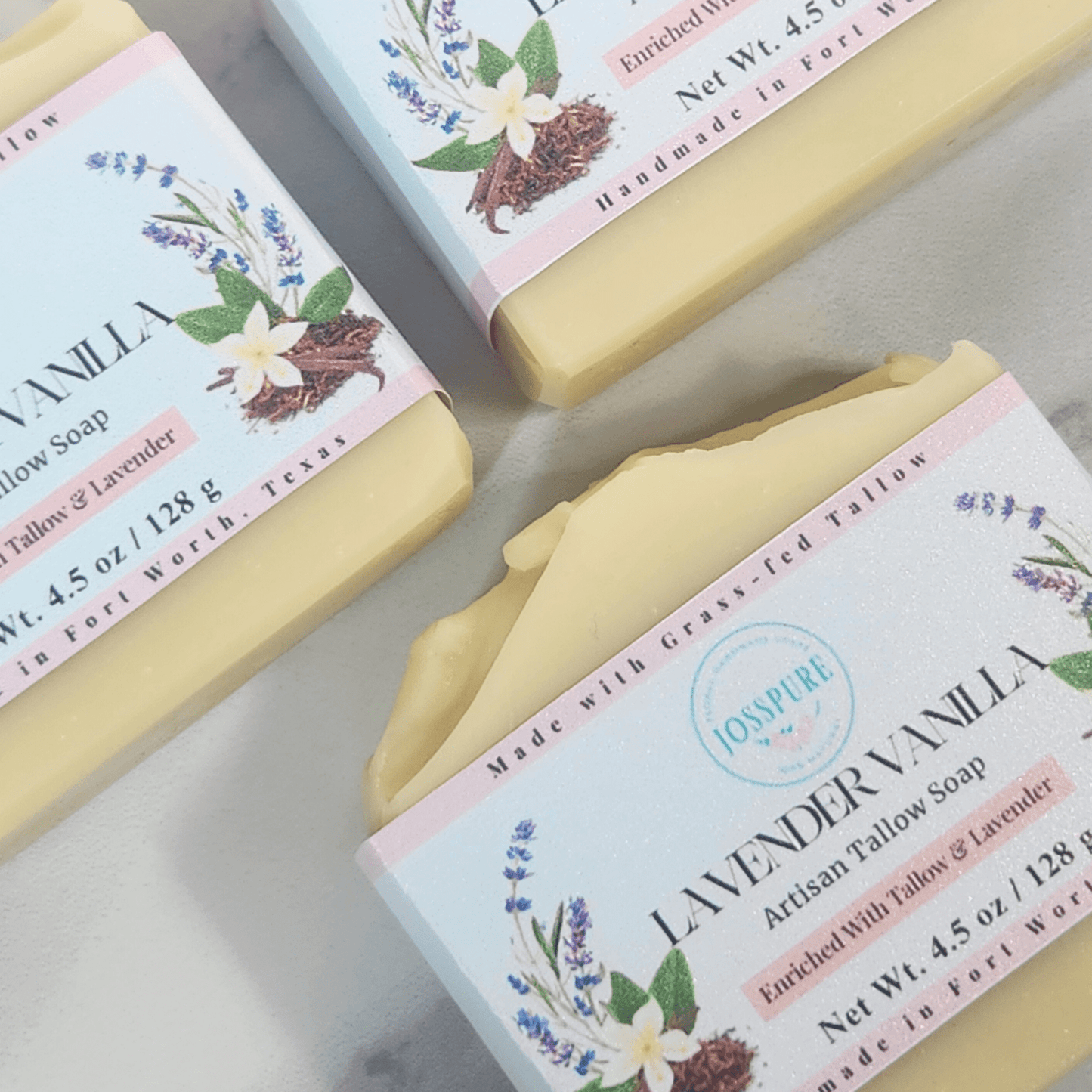Lavender vanilla tallow soap bars by JOSSPURE, enriched with shea butter for natural body care
