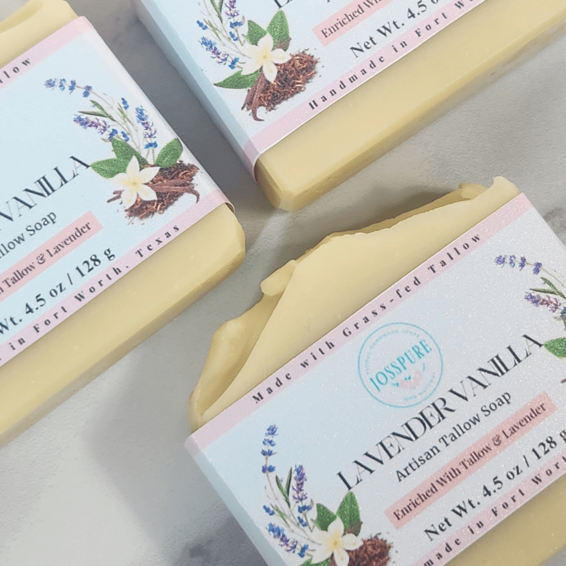Lavender vanilla tallow soap bars by JOSSPURE, enriched with shea butter for natural body care