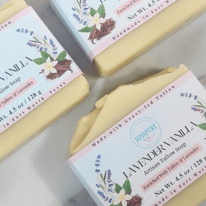 Lavender vanilla tallow soap bars by JOSSPURE, enriched with shea butter for natural body care