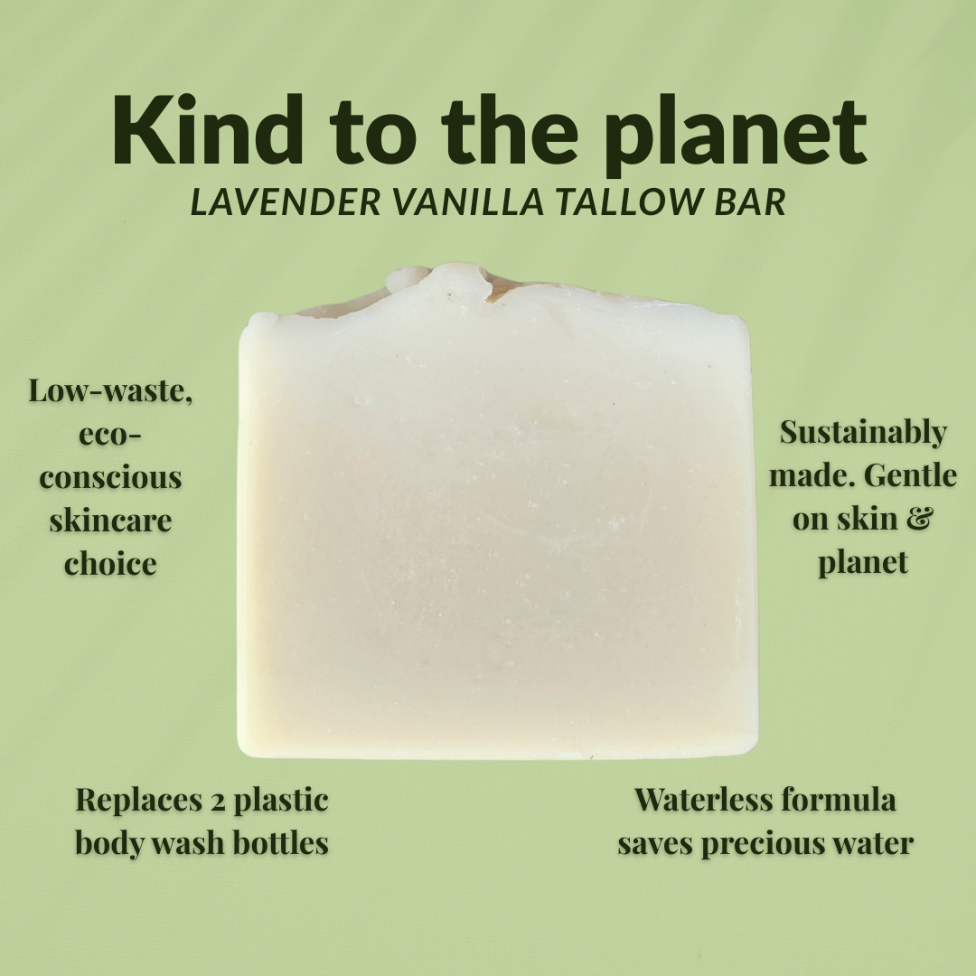 JOSSPURE lavender vanilla tallow soap bar, eco-friendly and gentle on skin with low-waste packaging