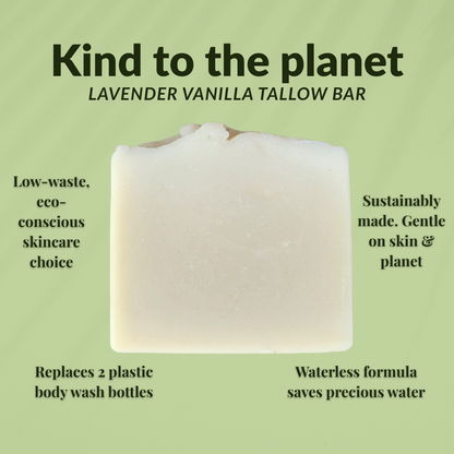 JOSSPURE lavender vanilla tallow soap bar, eco-friendly and gentle on skin with low-waste packaging