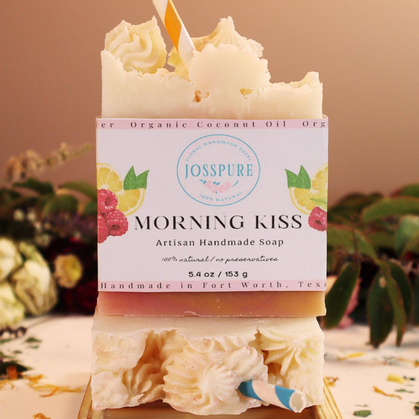 Morning Kiss Artisan Handmade Soap Bar; raspberry lemonade handcrafted soap in Fort Worth Texas