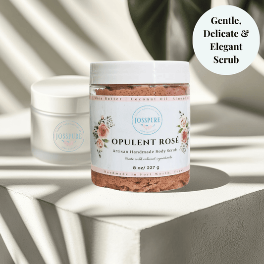 JOSSPURE Opulent Rose Luxury Sugar Scrub in an 8 oz jar with natural ingredients for gentle exfoliation