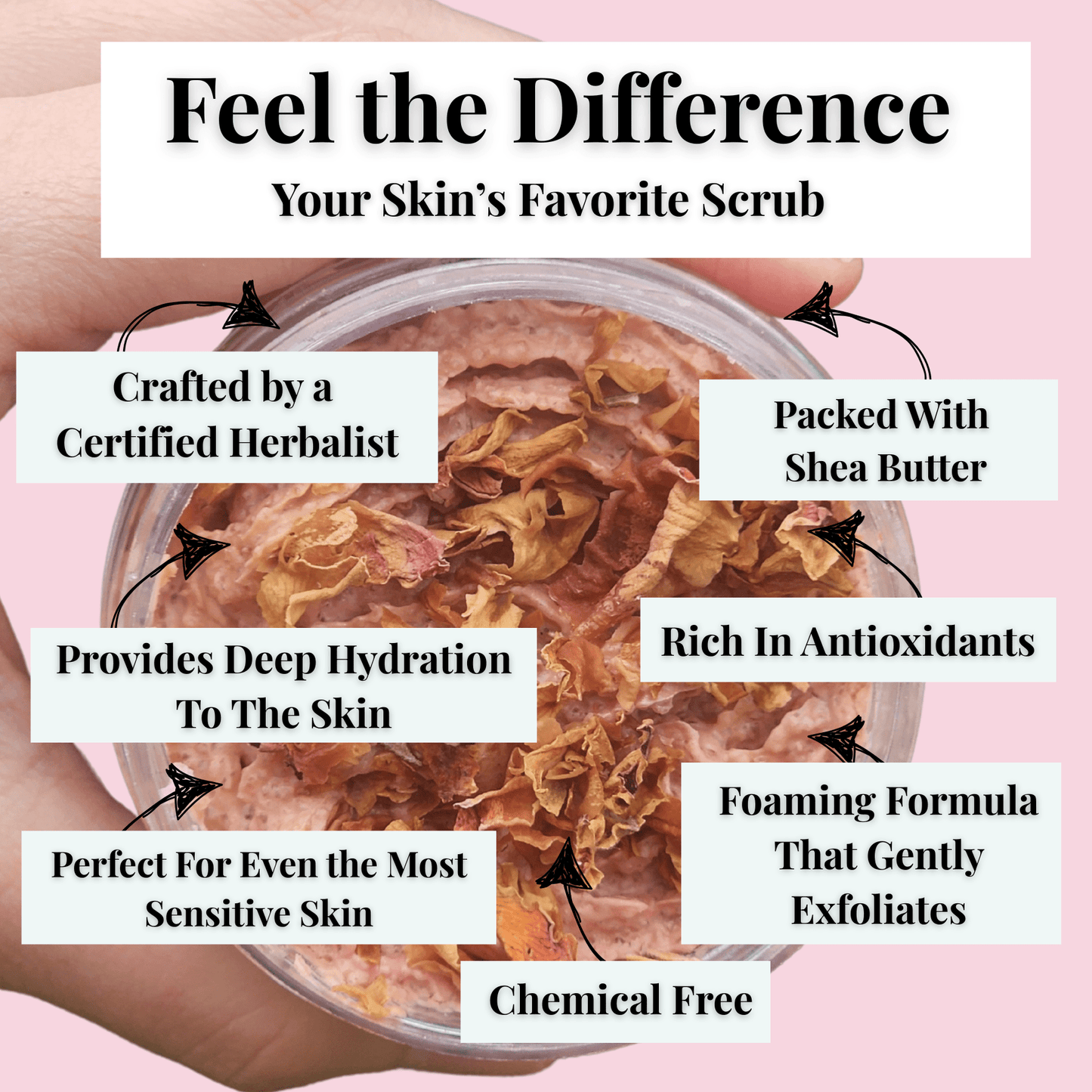 Rose luxury body sugar scrub by JOSSPURE with shea butter and natural ingredients for deep hydration and gentle exfoliation