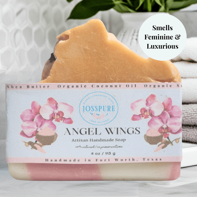 JOSSPURE orchid sea salt mild shea butter soap Angel Wings handmade bar with orchid design