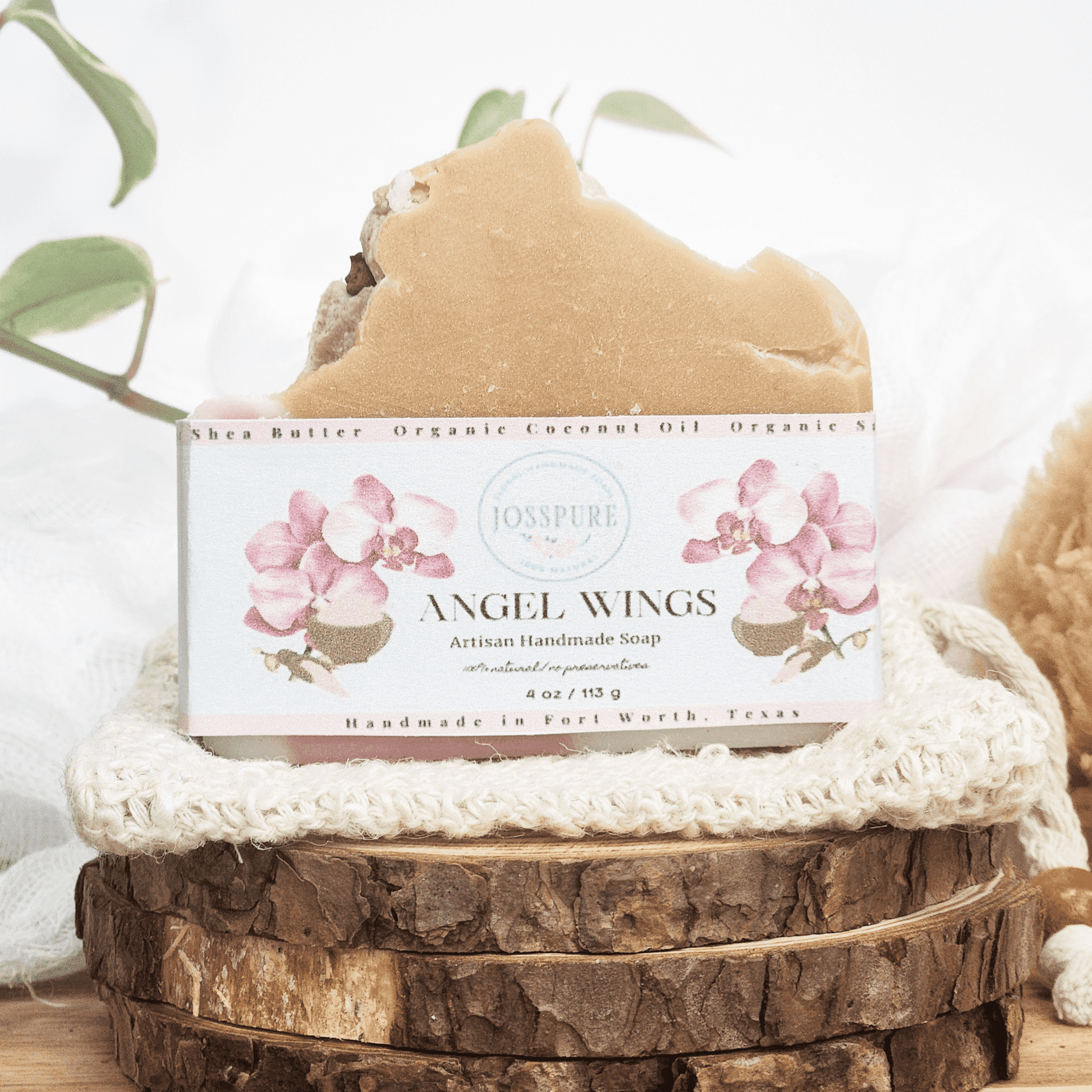 JOSSPURE orchid sea salt mild shea butter soap artisan handmade with natural ingredients and floral packaging