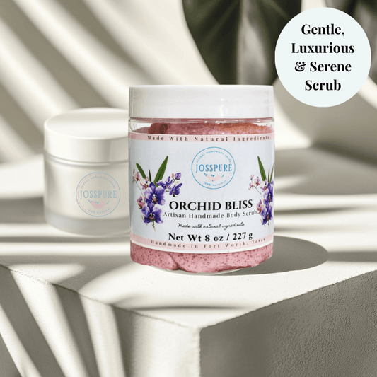 JOSSPURE orchid luxury sugar scrub handmade with natural ingredients in 8 oz jar