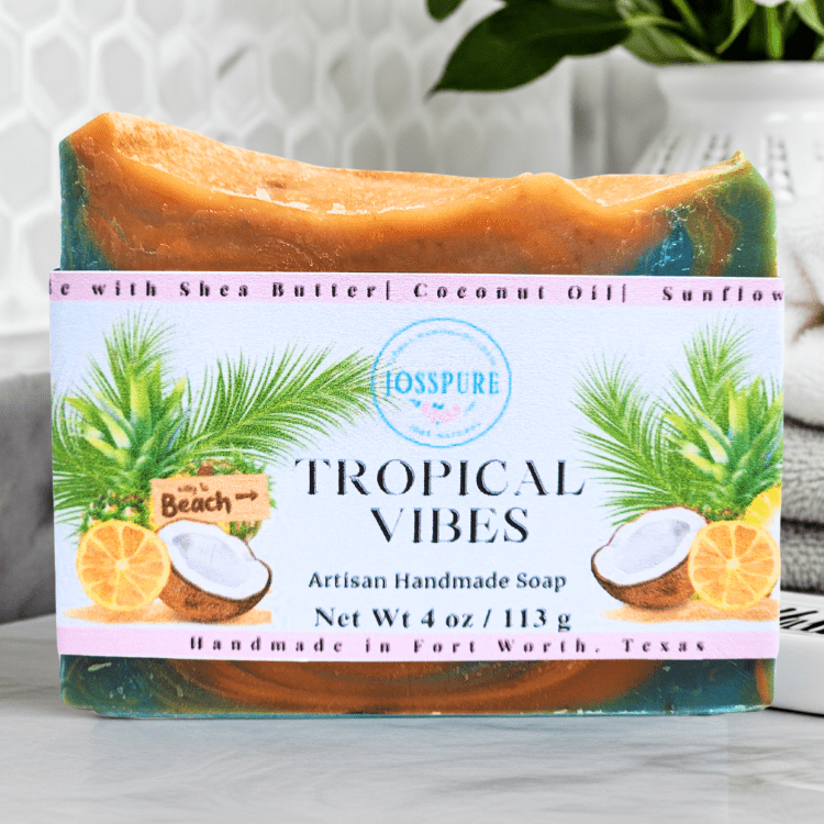 JOSSPURE Tropical Vibes pineapple orange coconut summer shea butter soap bar with natural ingredients