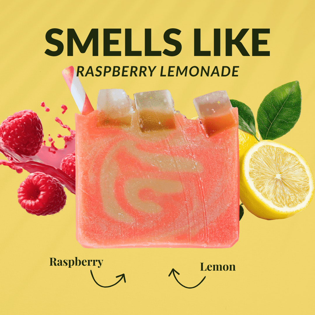 JOSSPURE raspberry lemonade mild shea butter soap with vibrant colors and refreshing scent