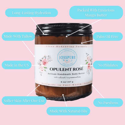 JOSSPURE opulent rose mango butter whipped body butter jar with natural oils and moisturizing benefits