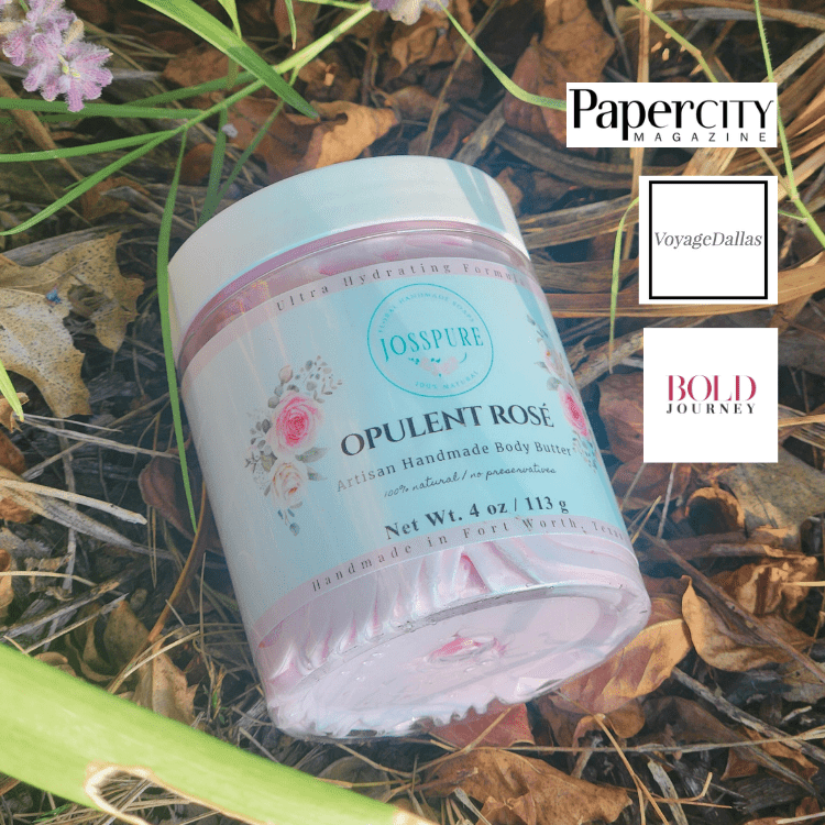 JOSSPURE Opulent Rose Mango Butter Whipped Body Butter in a container on a natural background
