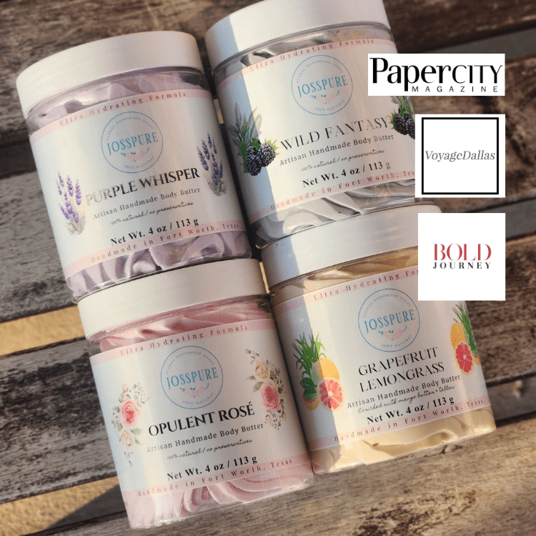 JOSSPURE Handmade Body Butters including Opulent Rose and Rose Mango Butter Whipped Body Butter in 4 oz jars
