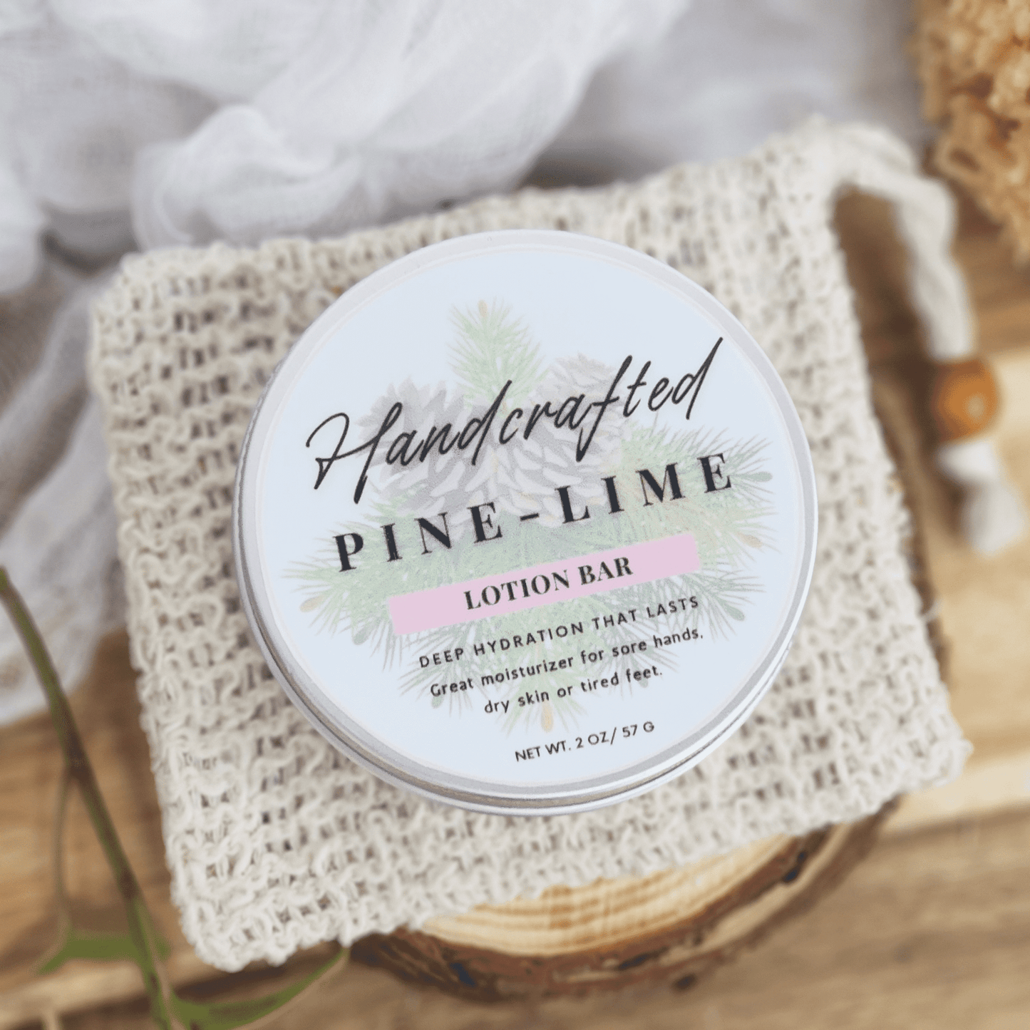 JOSSPURE Handcrafted Pine-Lime Lotion Bar in tin for deep hydration, ideal for use as shea butter lotion bars