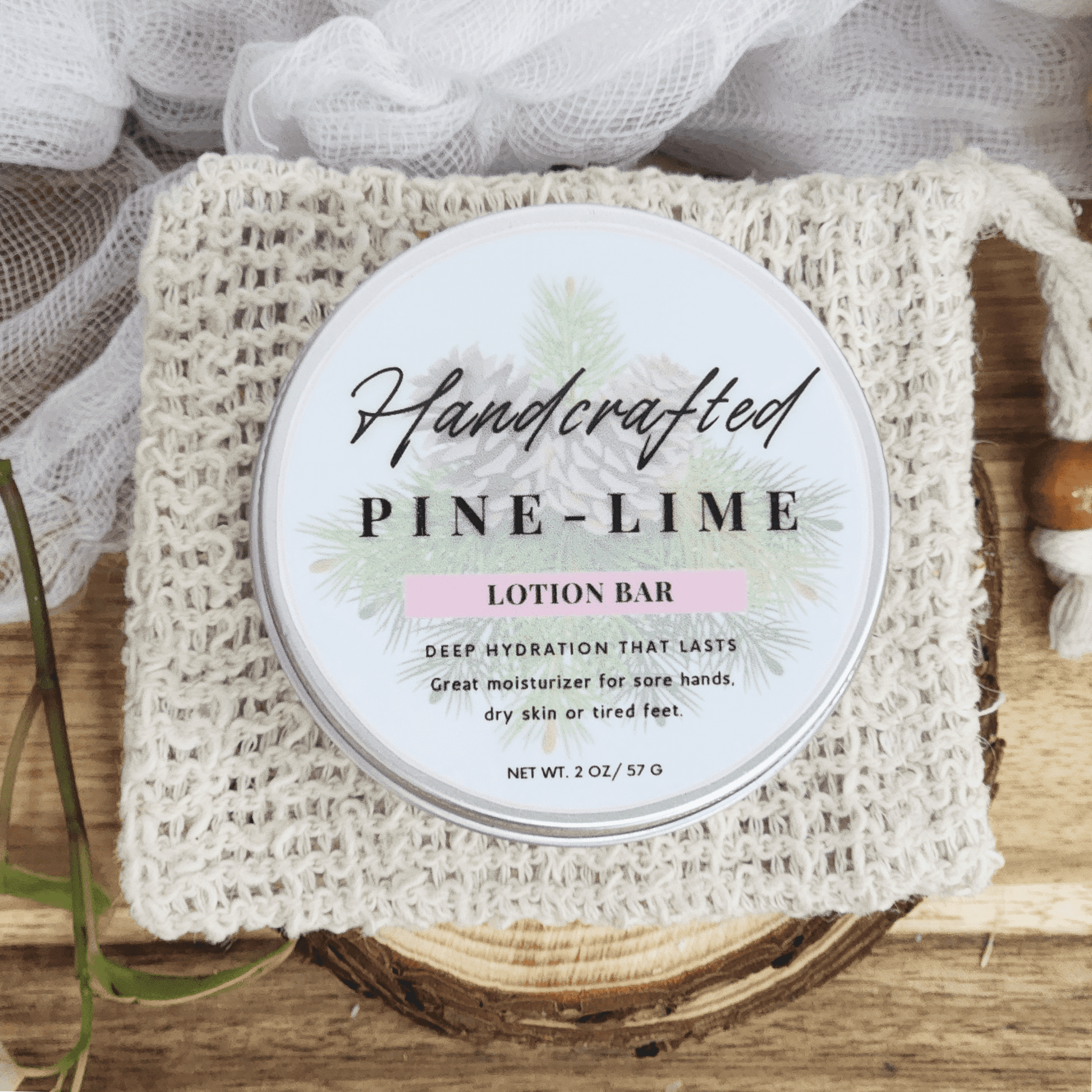 Handcrafted Pine-Lime Lotion Bar with Deep Hydration, Perfect for Sore Hands and Dry Skin, shea butter lotion bars
