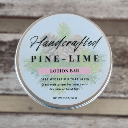 Handcrafted Pine-Lime Lotion Bar in a Metal Tin, perfect as shea butter lotion bars for dry skin relief