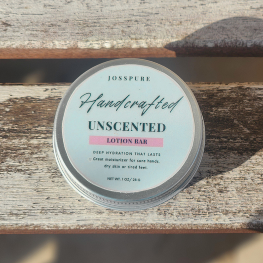 JOSSPURE Unscented Travel Size Mini Lotion Bar in a silver tin for deep hydration and moisturizing