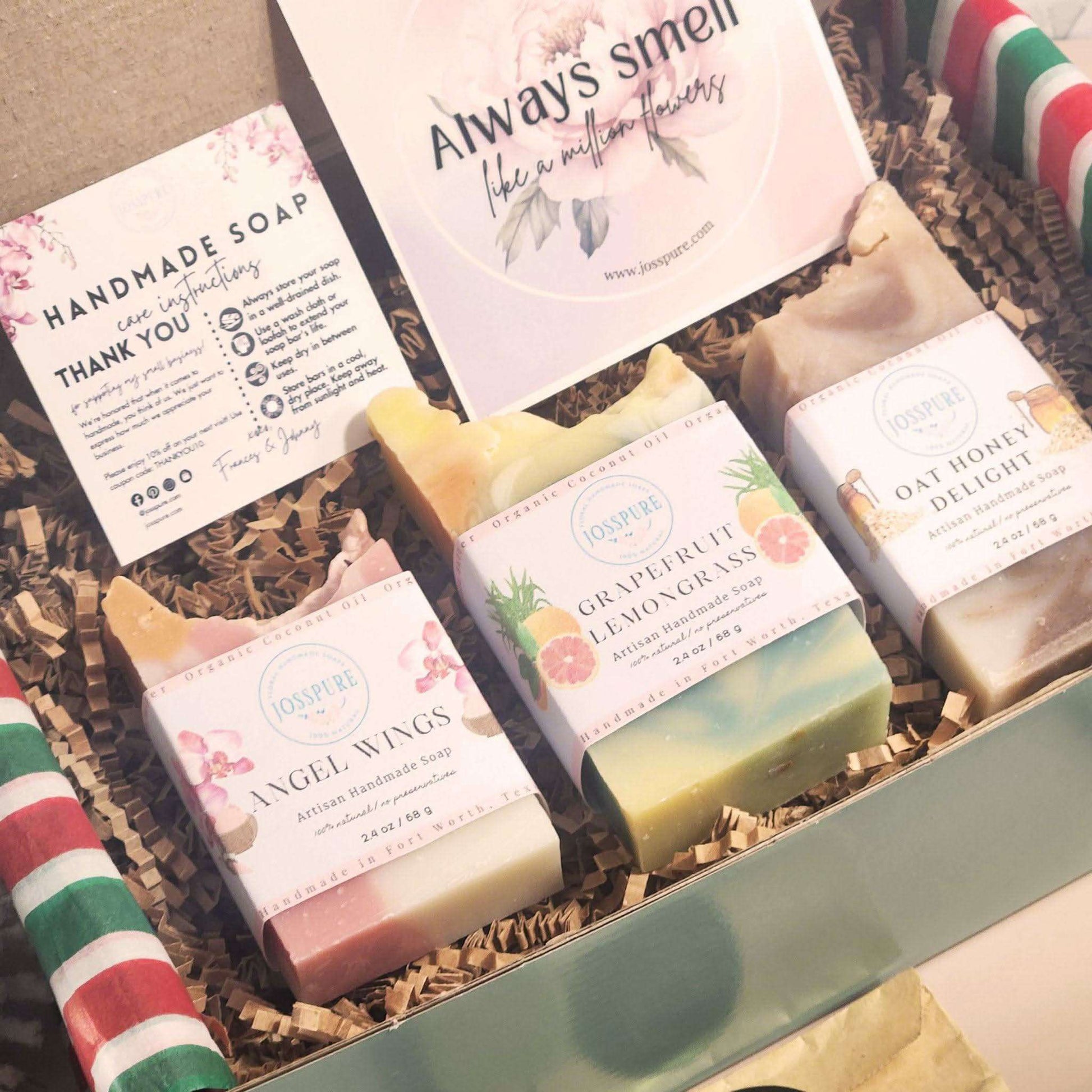 JOSSPURE womens soap gift set with handmade natural shea butter soaps in floral packaging
