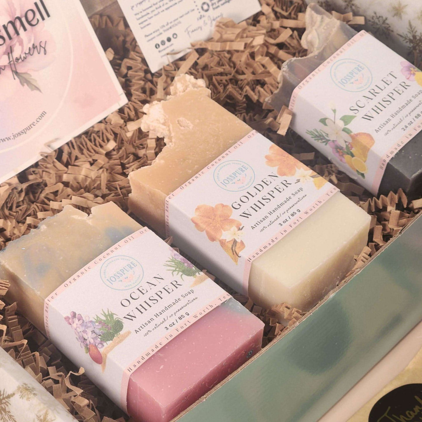 JOSSPURE womens shea butter gift set with handmade natural soaps in assorted scents and decorative packaging
